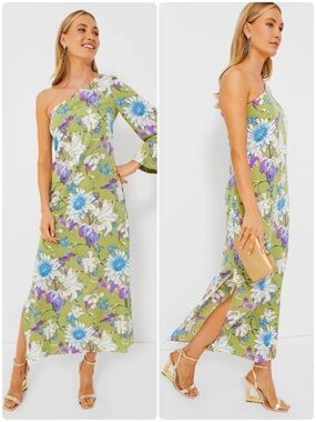 Tuckernuck Hyacinth House Odelia Maxi Dress One Shoulder Green Floral Medium NWT